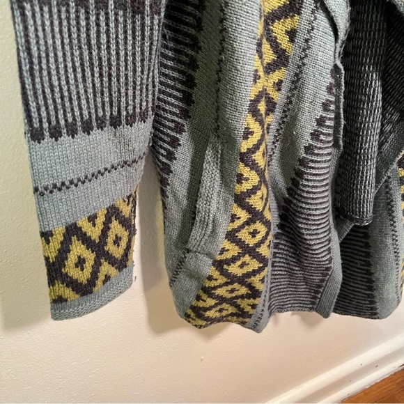 J. Jill Open Front Waterfall Cardigan Blue Green Geometric L - Picture 6 of 12
